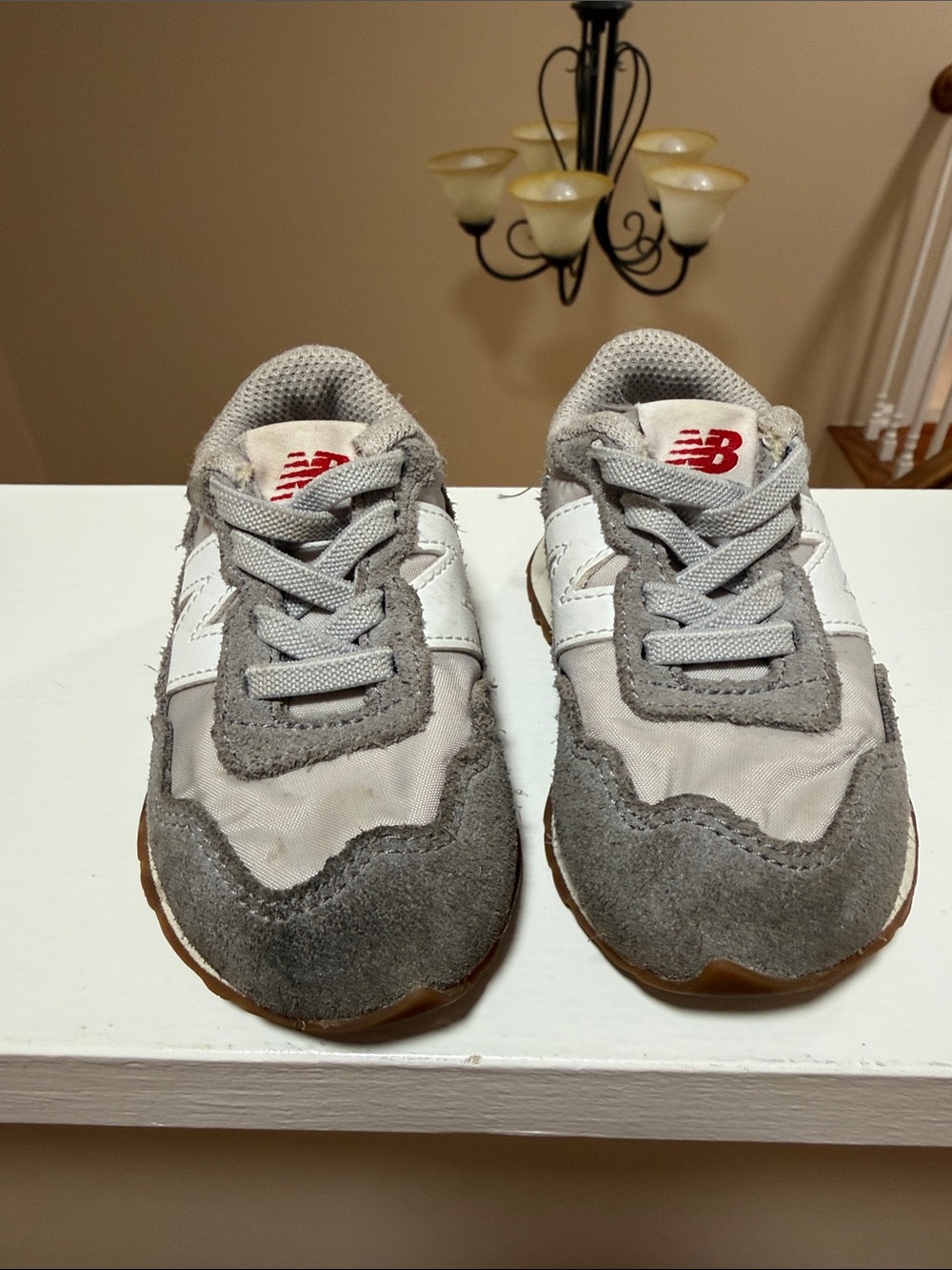 New Balance toddler Gray, White and Red Retro Sneakers